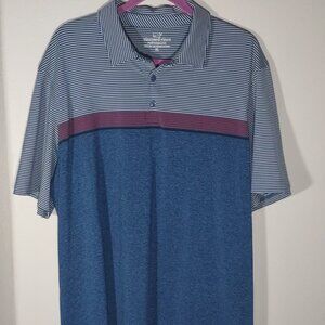 Vineyard Vines Performance Men's XL Blue Red Striped Short Sleeve Polo Shirt